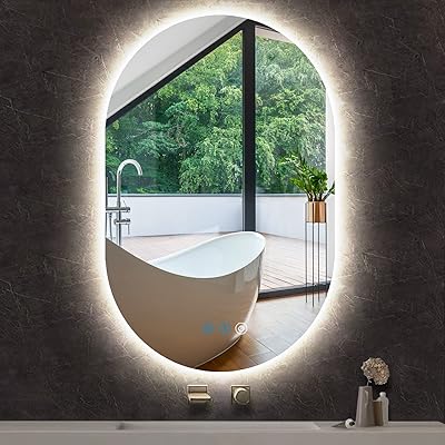 DIDIDADA 32 x 20 Inch Backlit Oval Lighted Mirror for Bathroom Wall Mounted Oval LED Vanity Mirror with Lights Anti Fog 3 Color Dimmable Frameless Smart Light up LED Bathroom Mirror Oval LED Mirror