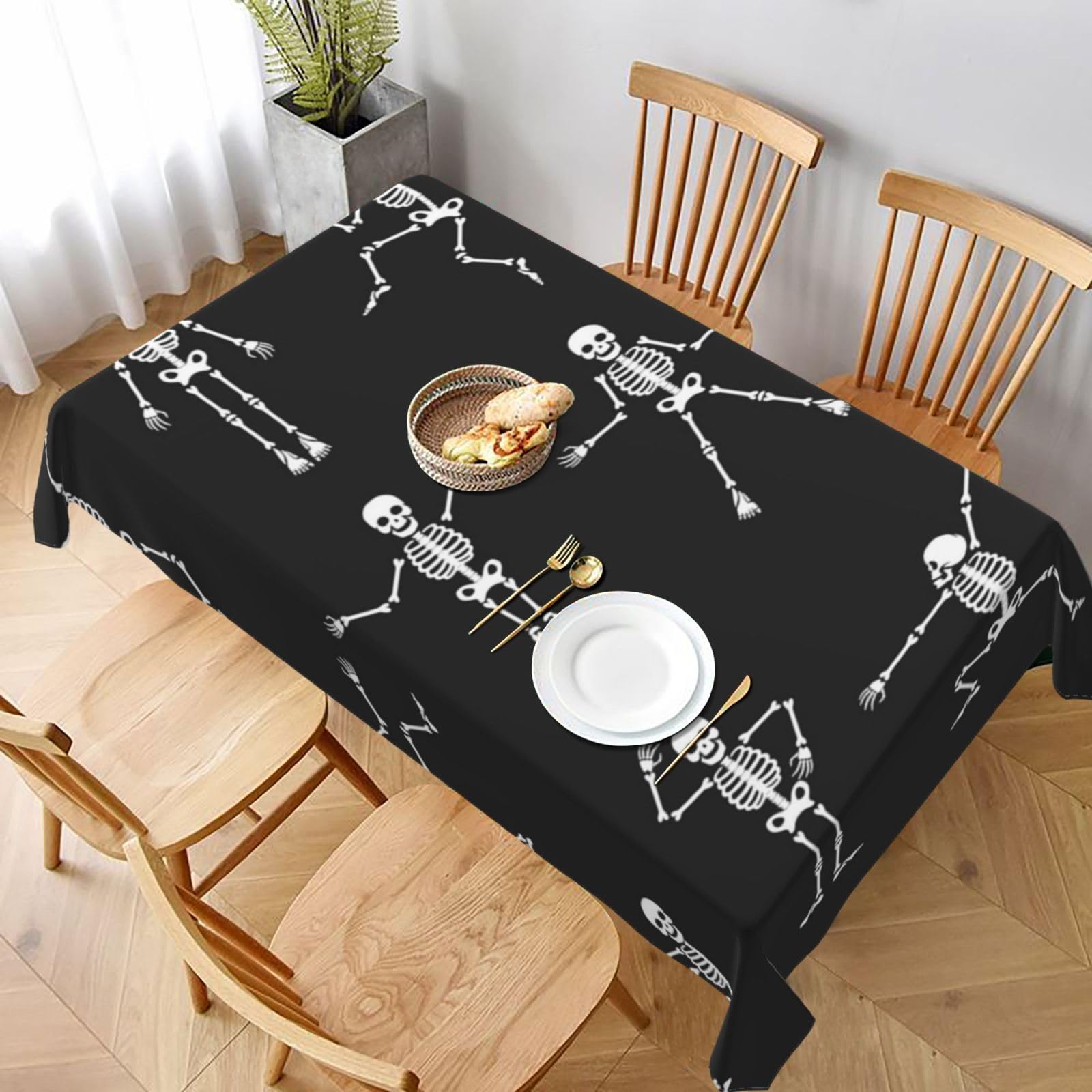 BNVSADC Cute Skeleton Dancing Printed Rectangle Tablecloth 228x152 CM, Water Resistant Polyester Table Cloth Decorative Fabric Table Covers for Kitchen Dining Table Parties Camping