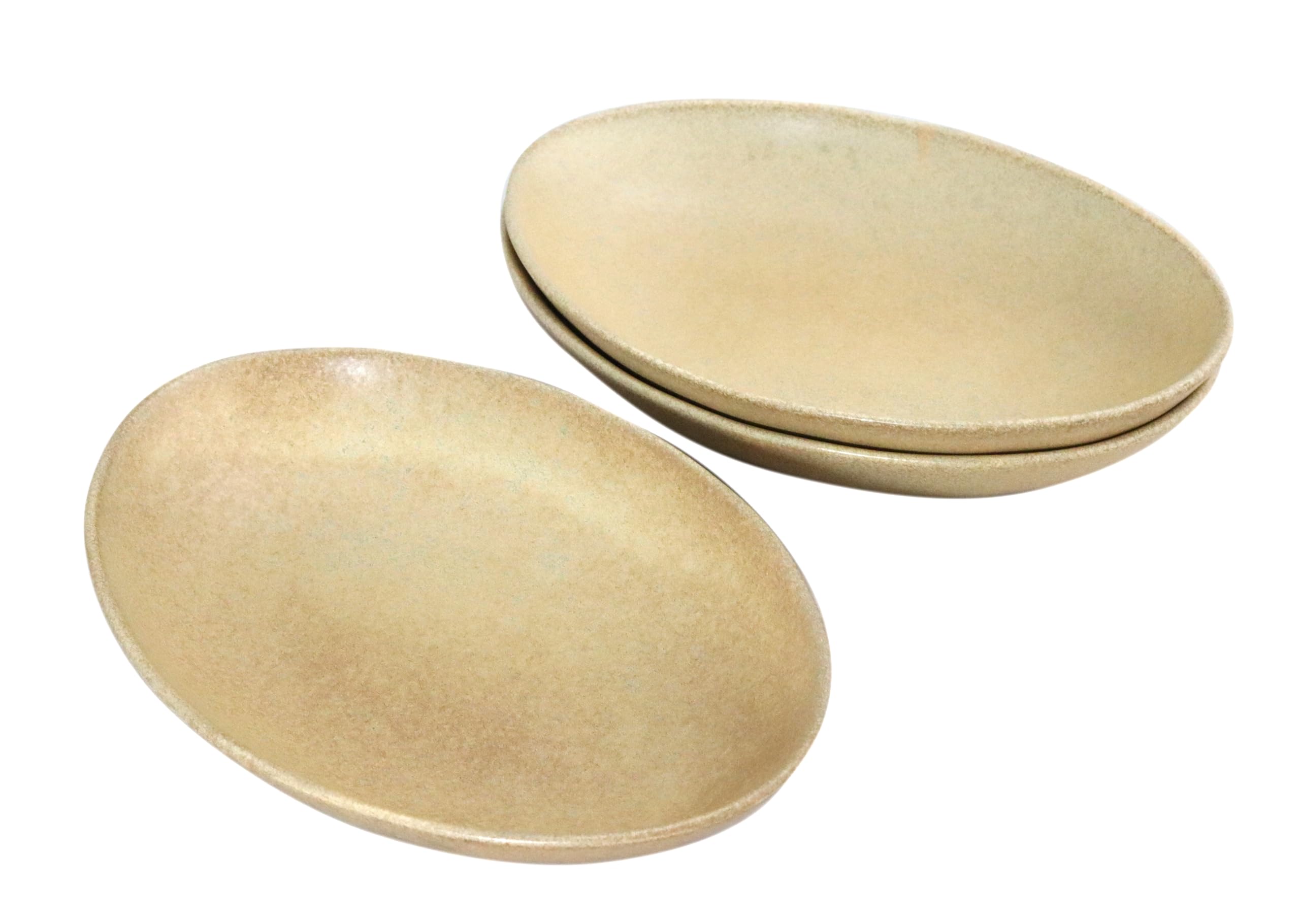 Mino Pottery Curry Plate, Pasta Plate, 9.4 inches (24 cm), Set of 3, Microwave and Dishwasher Safe, [Oval Plate for Old House Cafes] Ceramic, Stylish, Large, Salad Bowl, Plate, Yellow Beige