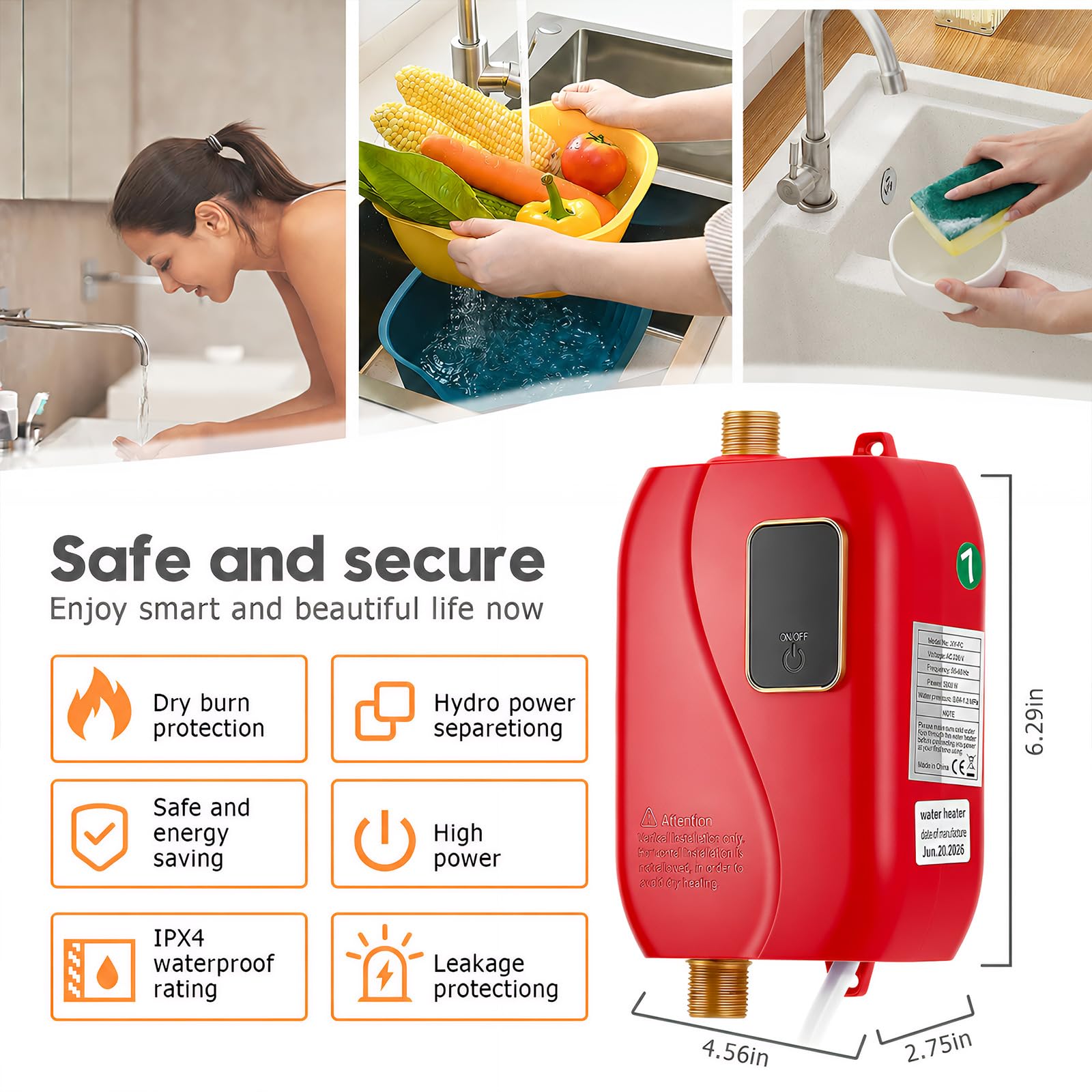 Mini Chauffe-eau Électrique Instantané 3000W, Sous Évier, IPX4