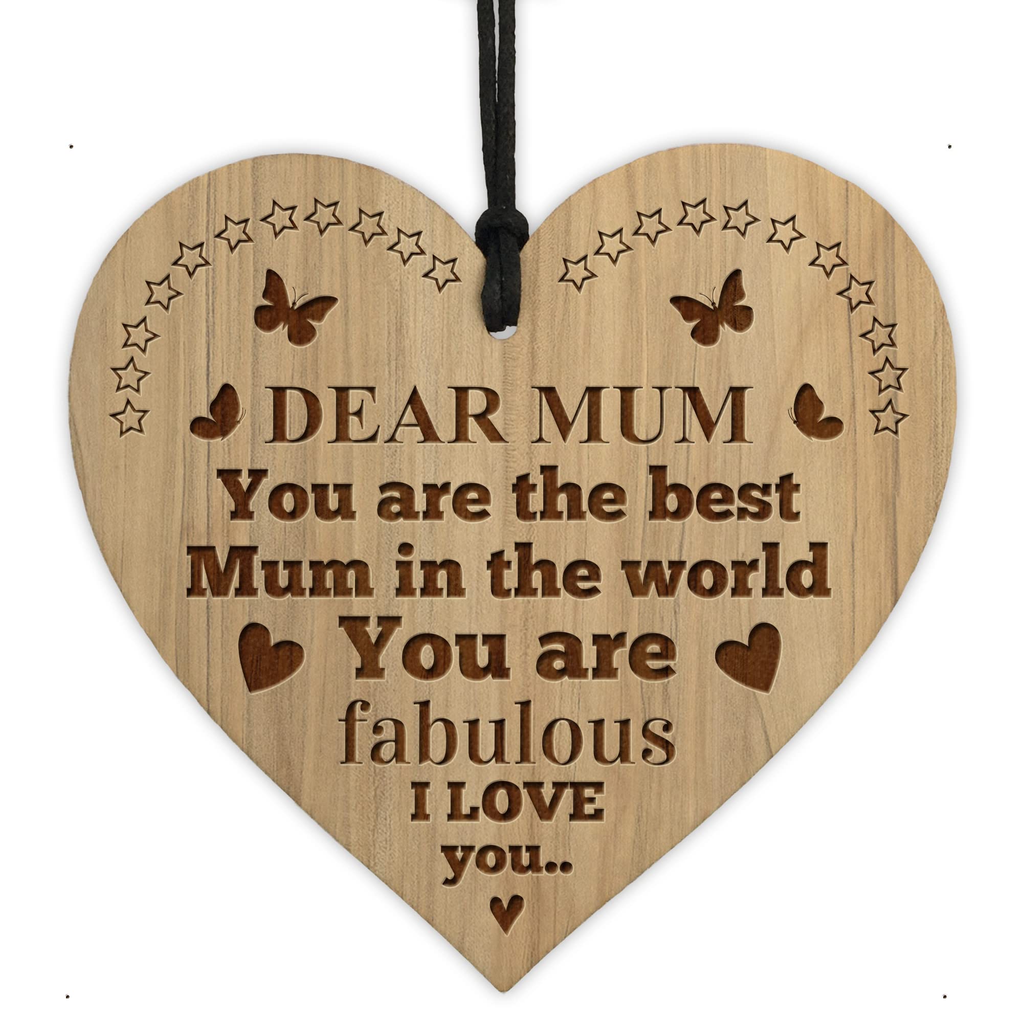 Red Ocean Mum Gifts Engraved Wood Heart BEST MUM Gift From Daughter Son Birthday Christmas