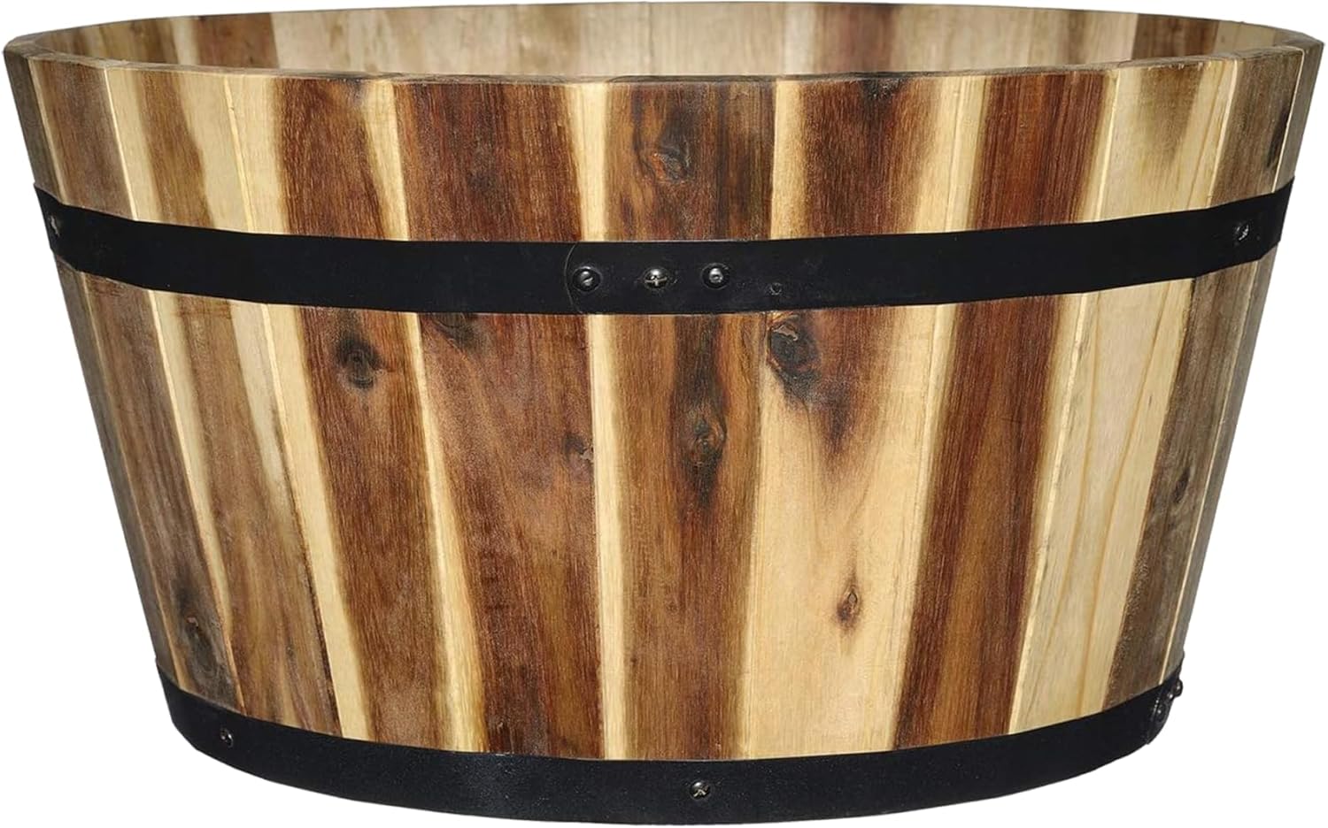 Classic Home & Garden 21" Acacia Wood Whiskey Barrel Planter - Durable, Aged Golden Brown Garden Accent