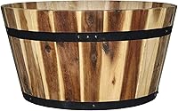 Classic Home & Garden 21" Acacia Wood Whiskey Barrel Planter - Durable, Aged Golden Brown Garden Accent
