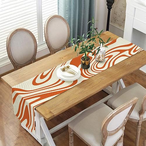 Miniatura 3 de Camino de mesa naranja salvia, estético retro bohemio de los años 70, decoración abstracta de remolinos ondulados, decoración de mesa de comedor