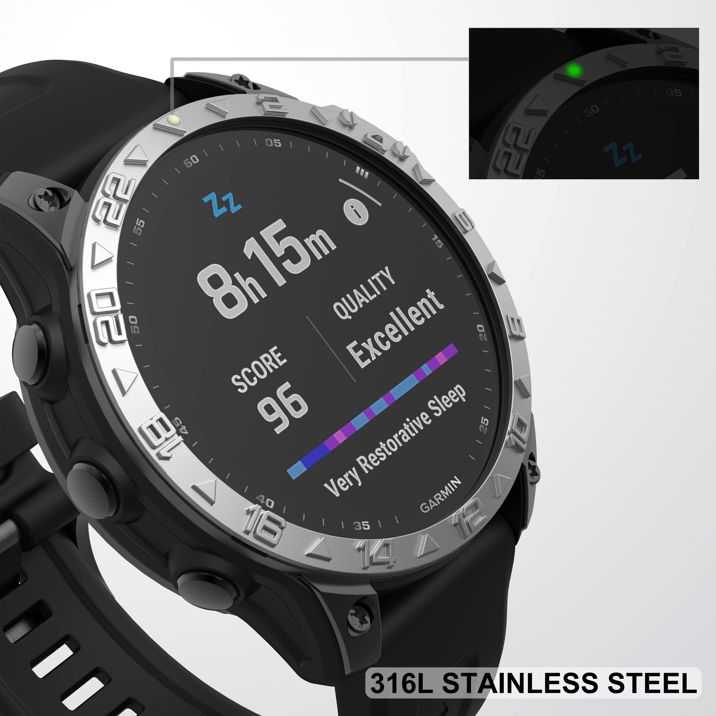 Lünettenring Kompatibel mit Garmin Fenix 7 Saphir Solar/Fenix 7 Solar, Edelstahl Lünette Ring Adhesive Cover Anti-Kratz- & Kollisionsschutz für Garmin Fenix 7 Serie, Silber