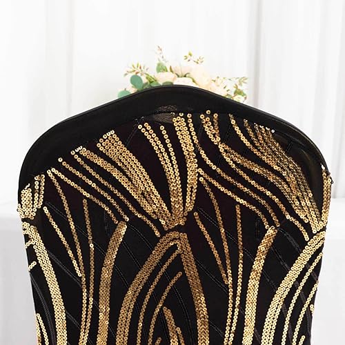 Miniatura 5 de Efavormart - Funda elástica para silla de banquete de elastano con lentejuelas bordadas con ondas