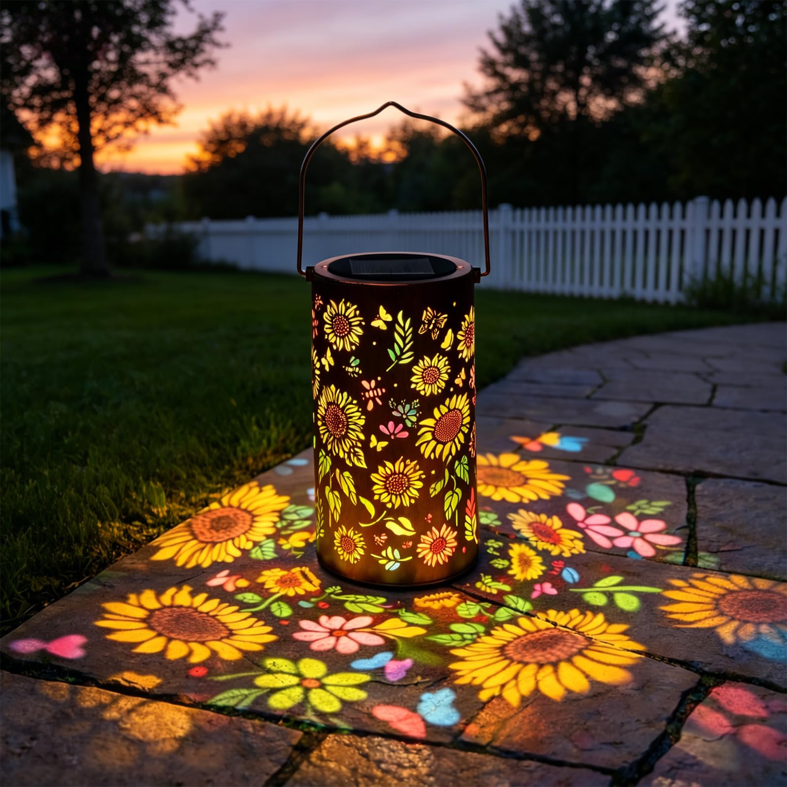 Colorful Sunflower Glow Solar Garden Lantern, IP65 Waterproof Sunflower Solar Lanterns Garden Decorations, Solar Garden Lights for Patio Yard Pathway,Birthday Gifts for Women Mom Grandma (Colorful)