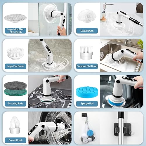 Miniatura 6 de IEZFIX Depurador eléctrico giratorio, limpiador eléctrico de ducha para limpiar bañeraazulejossuelofregaderoventana, limpiador eléctrico X03 Turbo