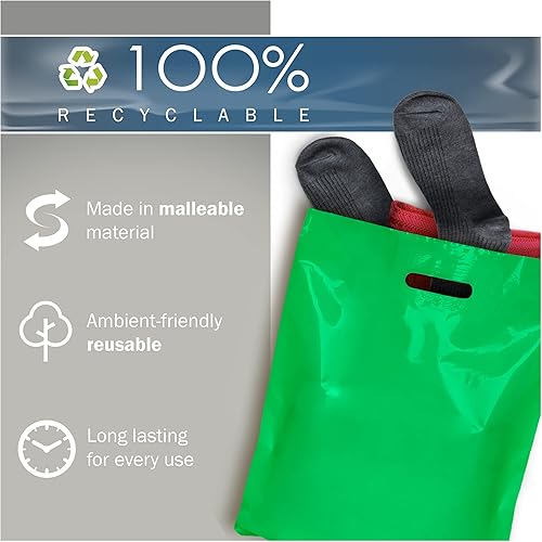 Miniatura 6 de Green Merchandise - Bolsas de plástico para compras, paquete de 100 unidades de 12 x 15 pulgadas con 1.5 mil de grosor, asas troqueladas, perfectas