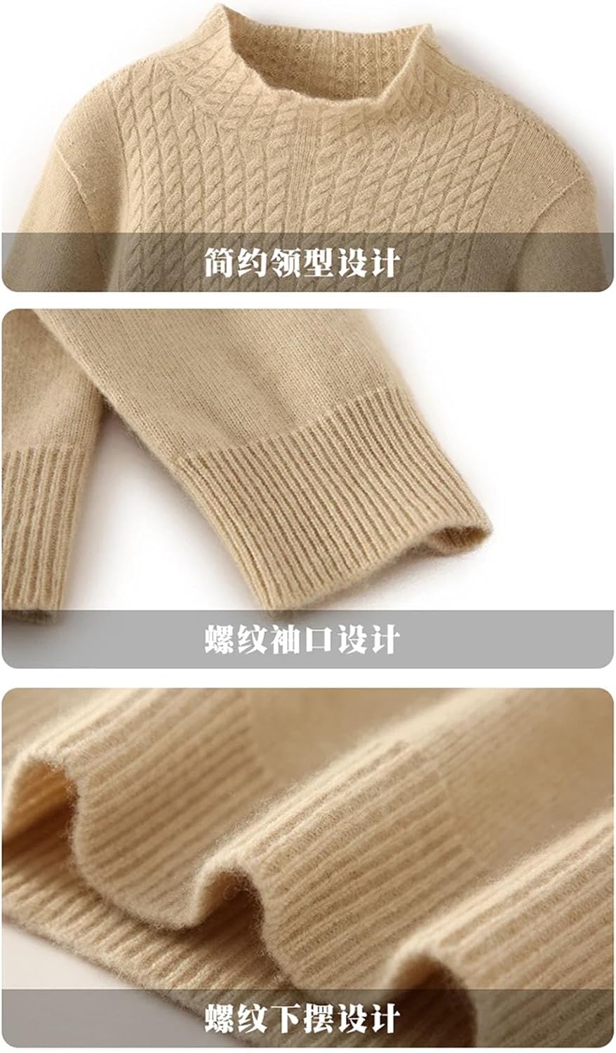 Women's 100% Merino Wool Sweater Knitted Pullover Top Winter Round Neck Solid Color Thicked Base Shirt