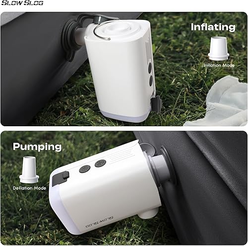 Miniatura 5 de Bomba de aire eléctrica portátil con luz de campamento, bomba de aire de mochilero de 5 Kpa para infladodesinflado rápido, ideal para colchón de