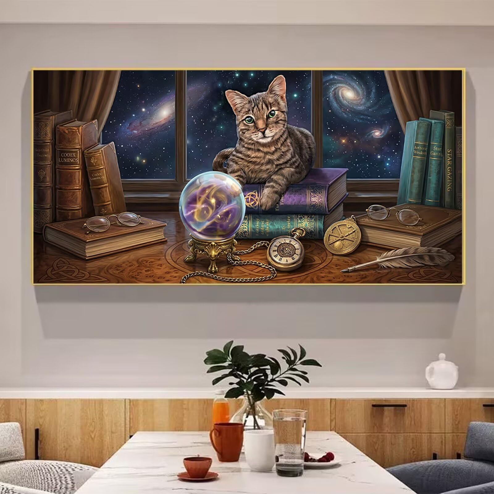 Diamond Painting Sternenhimmel Diamant Painting Bilder, 5D Zauberkatze Eckige Steine Full Drill DIY Set Erwachsene Kreatives für Erwachsene Mosaik Bastelset für Home Decor Wand Deko, 100x200cm,Cod-888