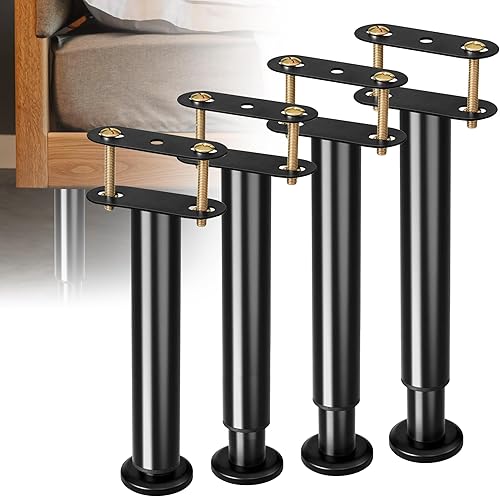 Base de cama de altura ajustable con patas de soporte central con base más ancha, patas de soporte de cama de repuesto para listones de metalmadera,