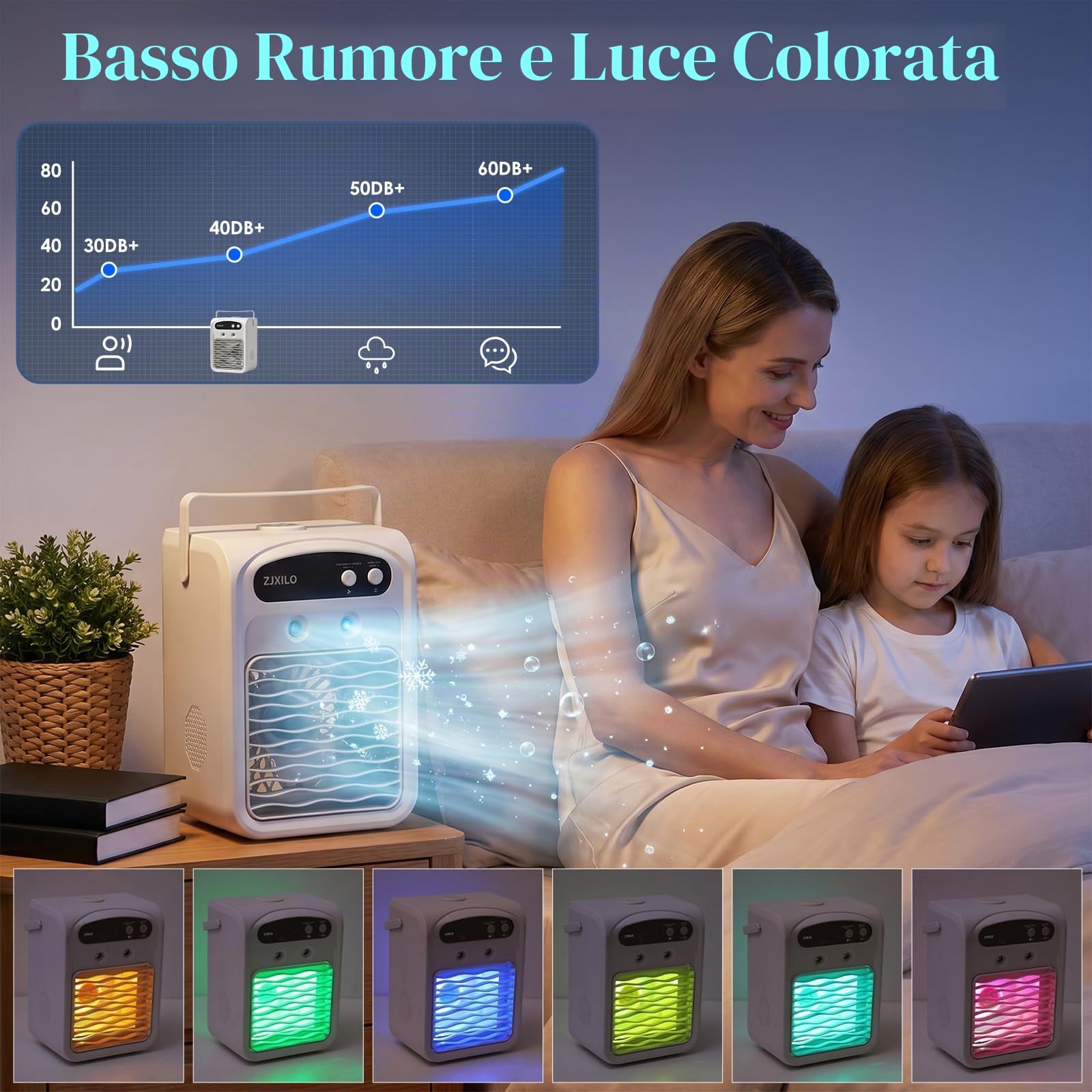 Condizionatore Portatile, Condizionatore d'aria Portatile, Ventilatore USB Portatile, Humidifier, Silenziosocon, 3 Velocità, 2 Modalità di Nebbia, con Serbatoio da 1000ml, per Casa, Ufficio