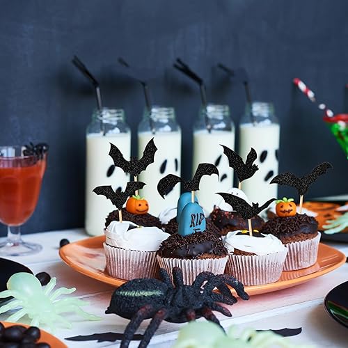 Miniatura 4 de 36 piezas de decoración de murciélagos de Halloween con purpurina para cupcakes de Halloween, murciélagos, baby shower, decoración de pasteles para