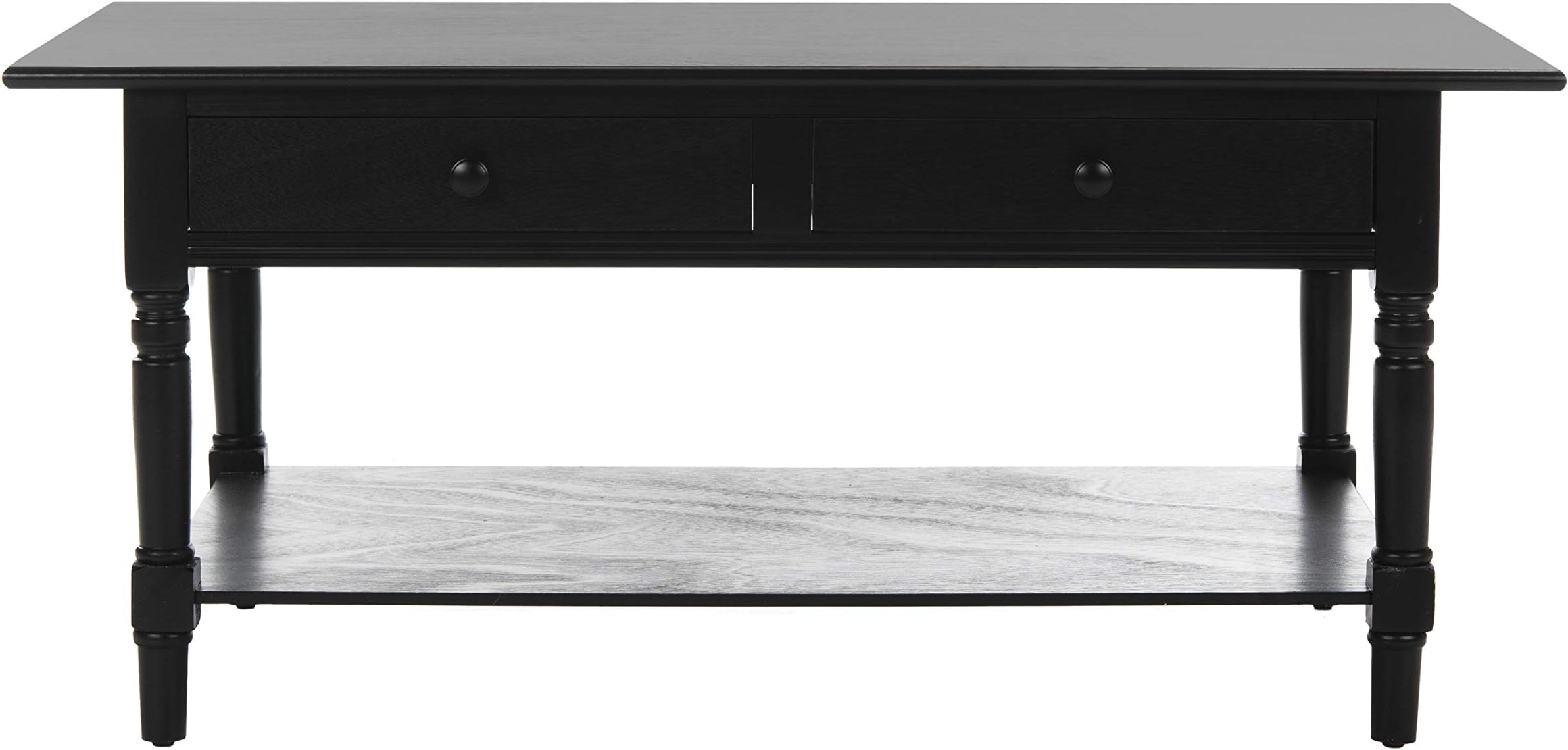 Home Collection – Boris Distressed Black Coffee Table with Drawers & Shelf, Farmhouse Storage Coffee Table, Carved Detail Design (AMH5706B)