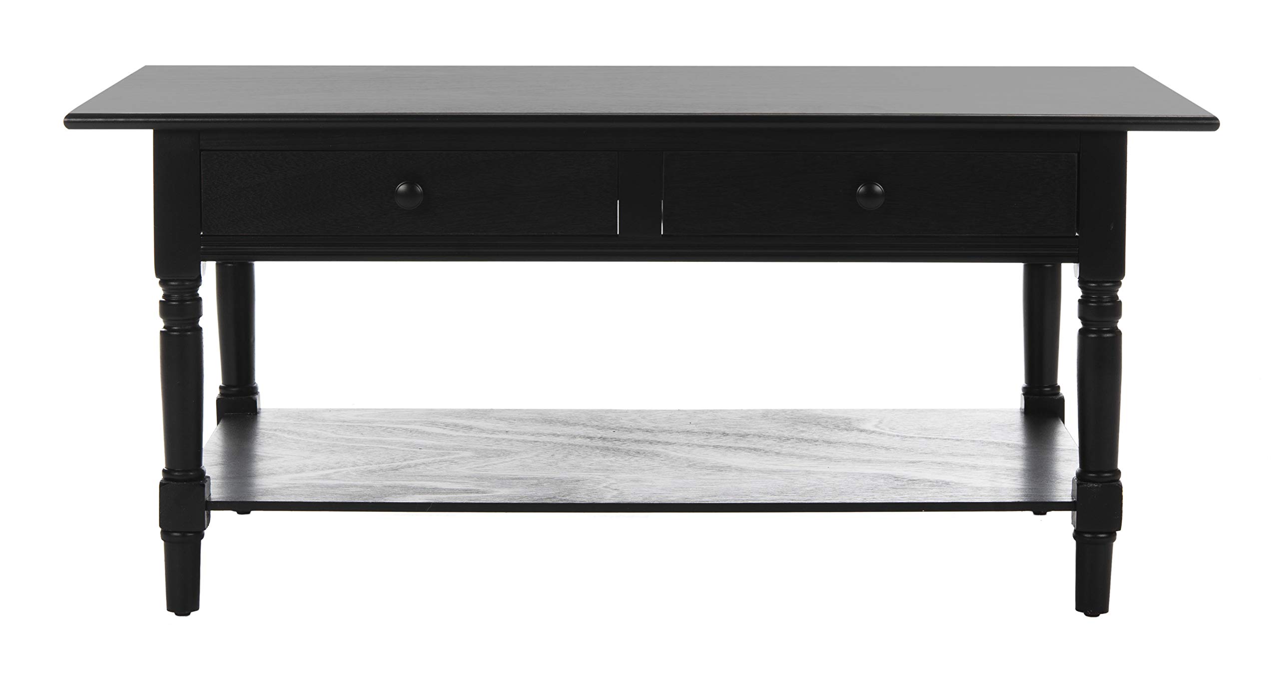 Home Collection – Boris Distressed Black Coffee Table with Drawers & Shelf, Farmhouse Storage Coffee Table, Carved Detail Design (AMH5706B)