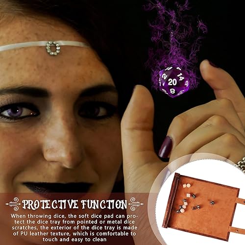 Miniatura 5 de Bandeja de dados plegable para dados de cuero con desplazamiento para dados caja de almacenamiento compatible con juegos de mesa RPG (marrón, 2