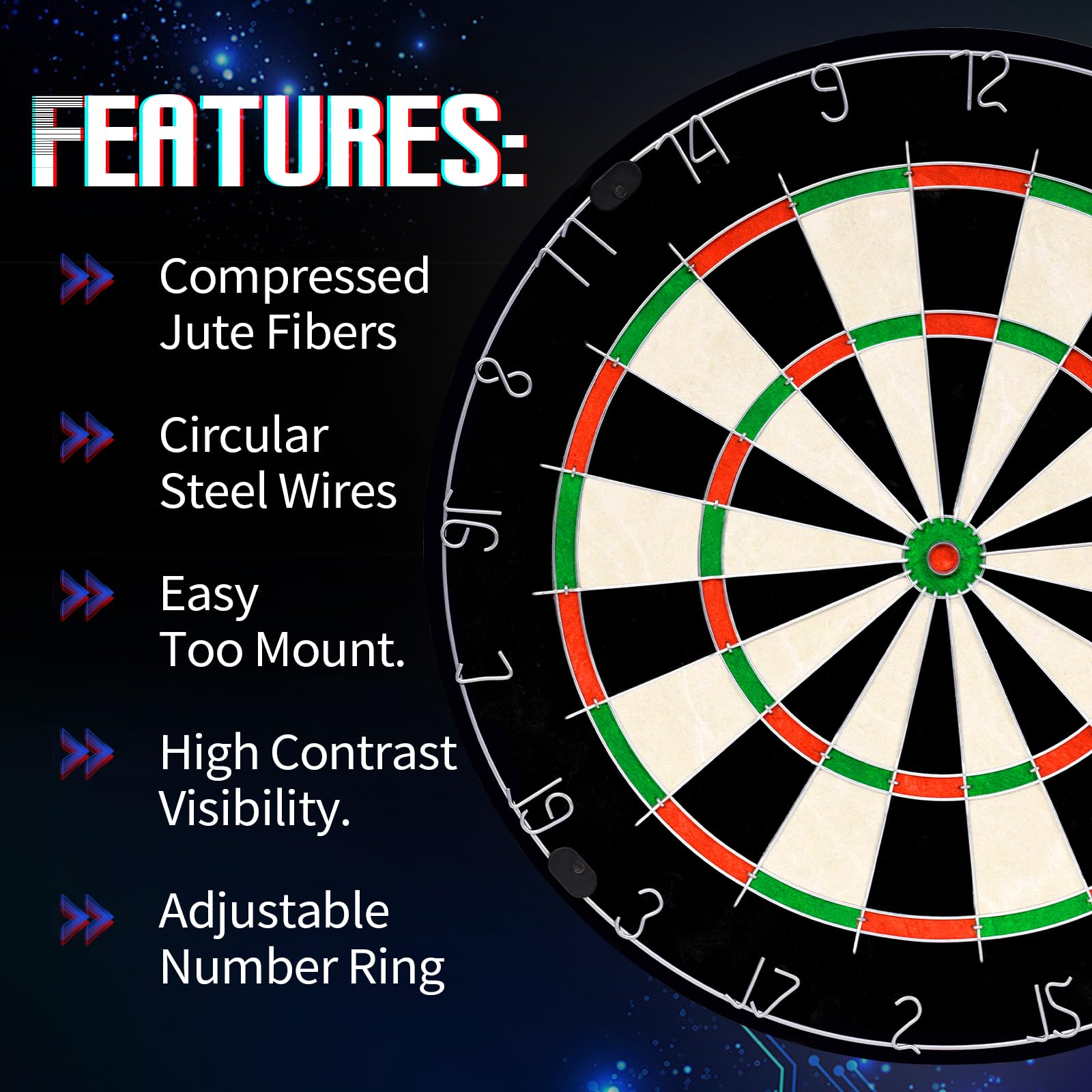 Dartscheibe mit Pfeilen, 18 Zoll Steeldart Set mit 12 Dartpfeilen, klassisches Dartboard mit drehbarem Zahlenring für Erwachsene, Anfänger, Zuhause, Bar und Training