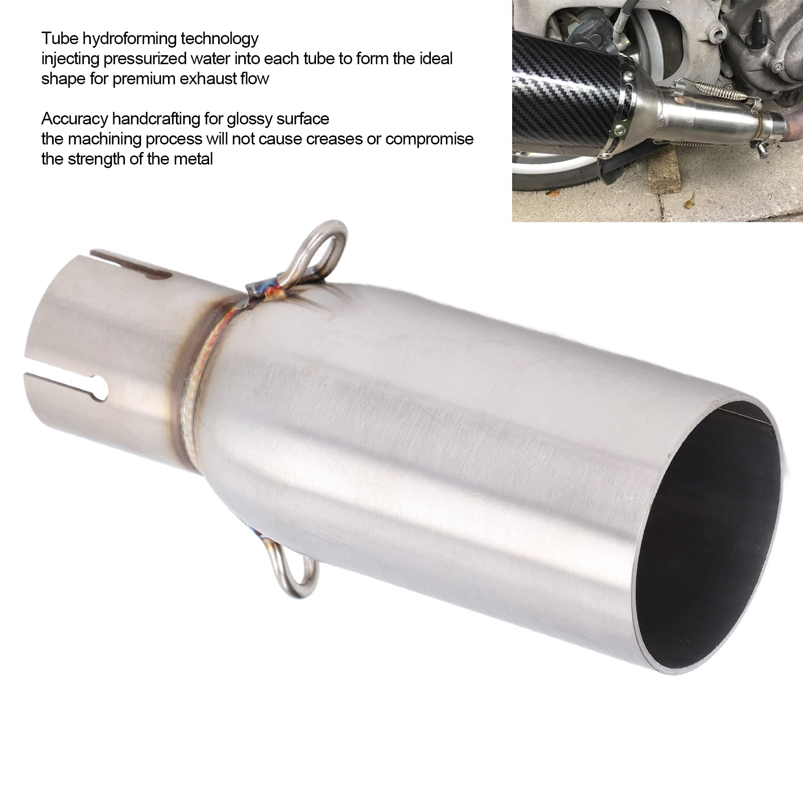 Qiilu Tuyau Intermédiaire D'échappement de Moto en Acier Inoxydable Connecteur à Enfiler à Mi-tuyau de Remplacement pour BEVERLY 125 300 MP3 125 250 300 LT X10 125