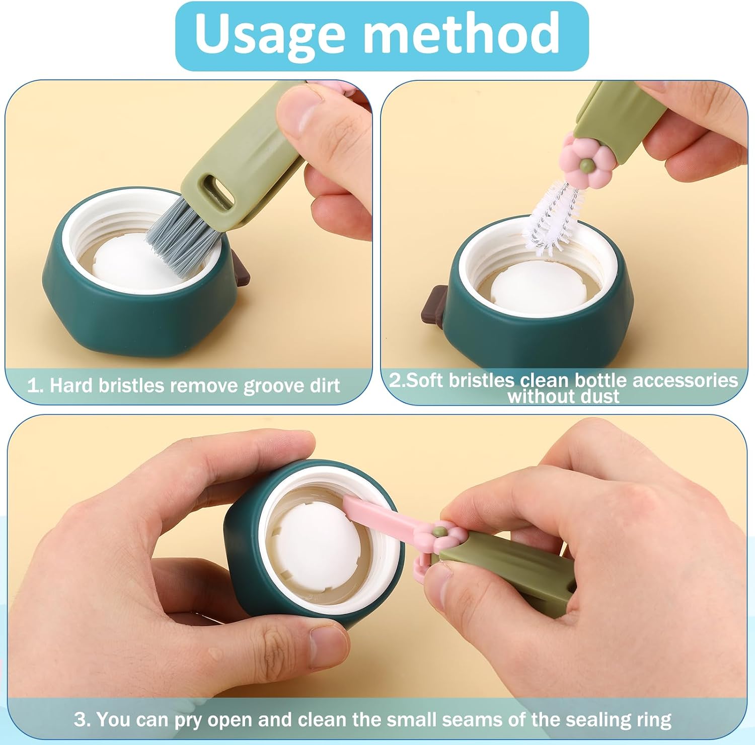 3Pcs 3 in 1 Cup Lid Cleaning Brush with 3Pcs 7.87inch Straw Cleaning Brush, Multifunctional Gap Cleaning Brush Portable Cup Brush Cleaner for Water Bottle Cup Lids Gaps Corners Straw Cleaning