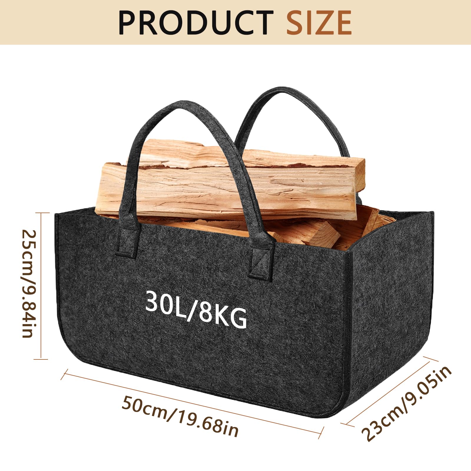 XL Borsa In Feltro Per Legna Da Ardere, 60L Cestino Cesto