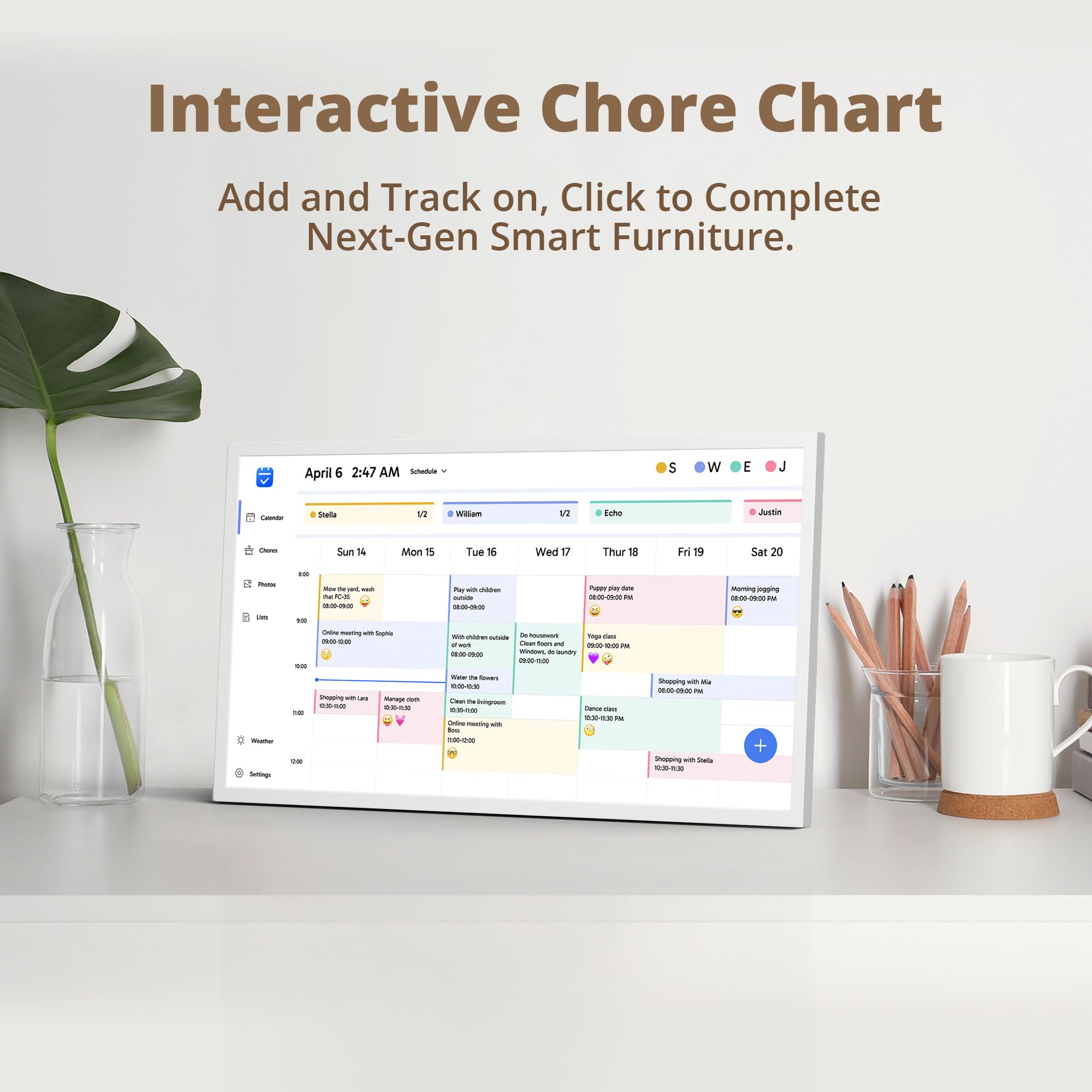 Dragon Touch Calendario, calendario digitale 2025 da 24 pollici, planner da parete per la famiglia, touchscreen interattivo Full HD 1080p, grafico intelligente delle faccende e organizzazione