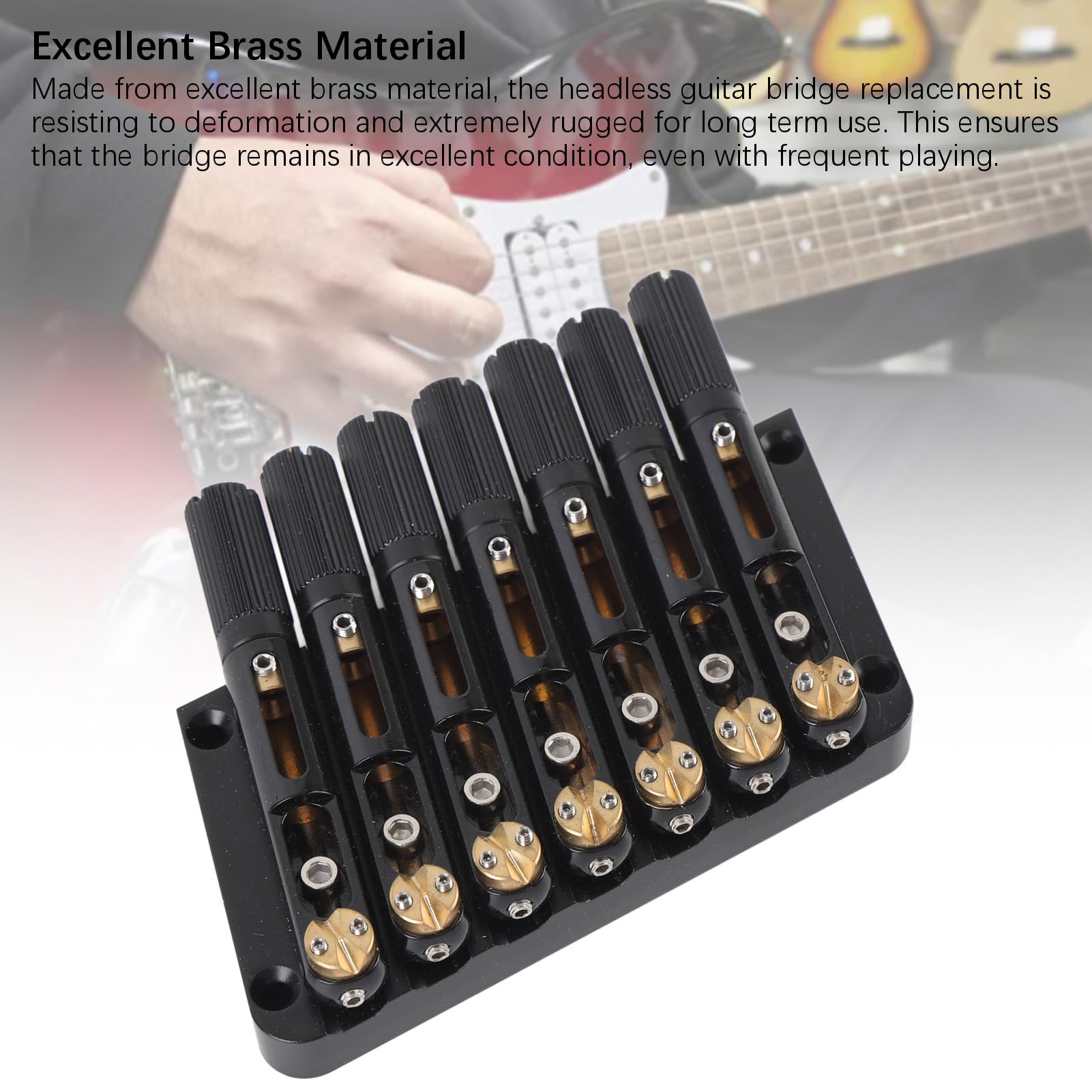 POENVFPO Sostituzione di Ponte di Chitarra Senza Testa, 7 Corde in Acciaio Legato e Ottone, Qualità Tonale e Suono Migliorata per Chitarra Elettrica (GA1127)