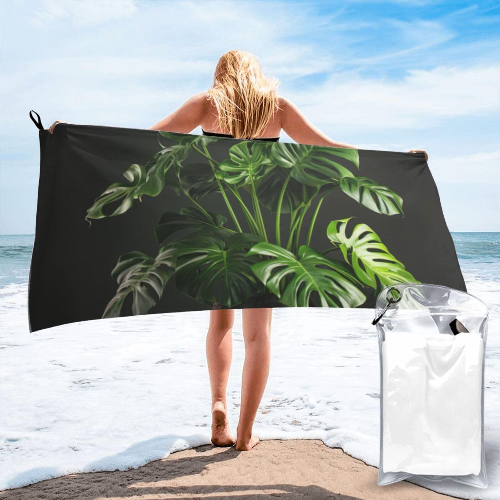 pojknbv Monstera Deliciosa Banana Palm Print Travel Gym Towel For Beach Camping Hiking Yoga Lightweight Reusable Versatility