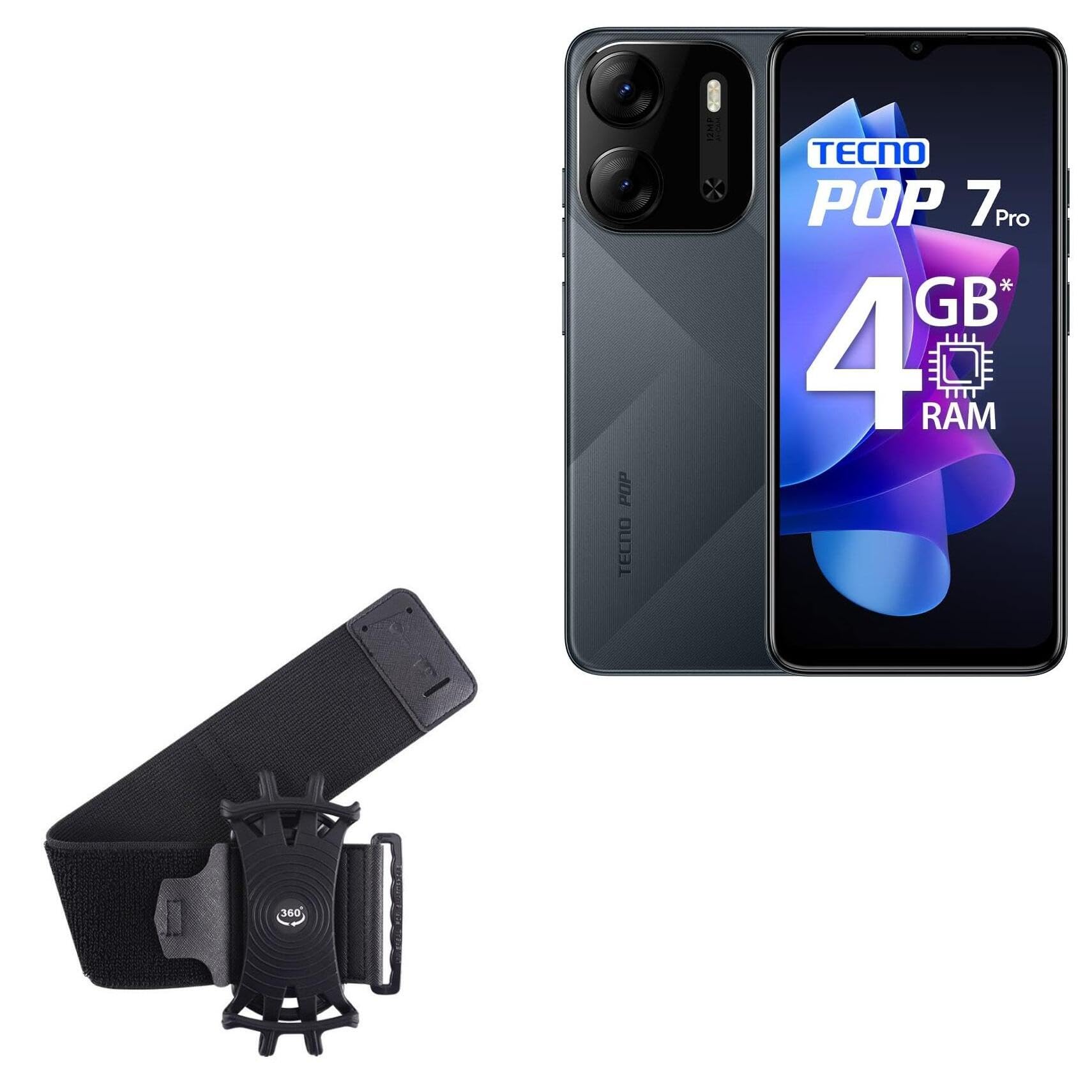 BoxWave Holster Compatible with Tecno Pop 7 Pro - ActiveStretch Sport Armband, Adjustable Armband for Workout and Running - Jet Black