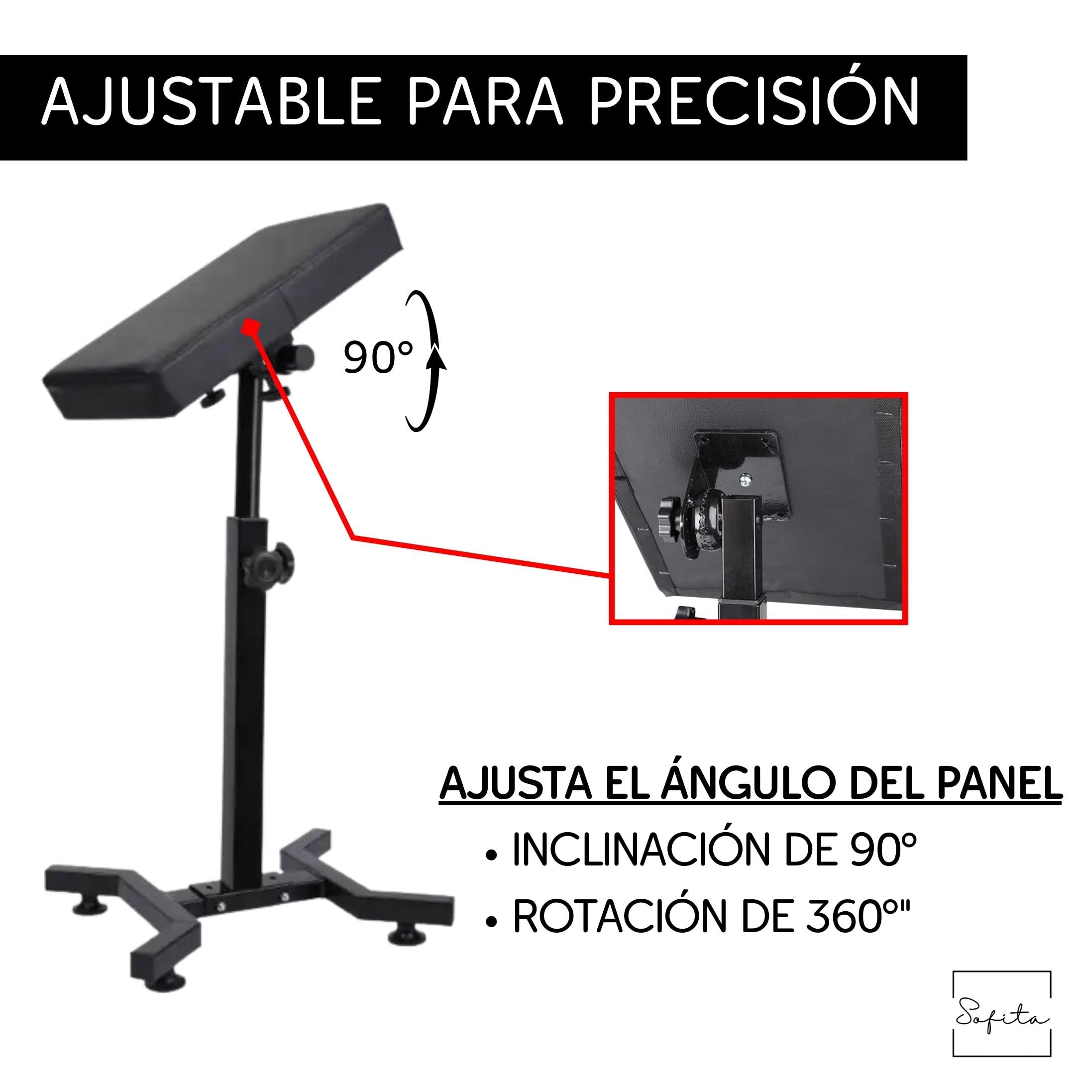 SOFITA Apoyabrazos Tattoo + [100 Fundas Desechables] Reposabrazos Tattoo. Altura e Inclinación Ajustables. Almohadilla de Cuero de Alta Densidad. Apoyabrazos Tatuaje (Base de Cuatro Esquinas)