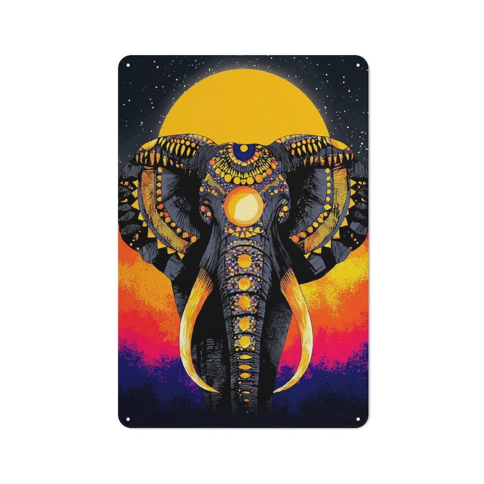 Junmoney Colorful Elephant Mandala Art Metal Wall Art Sign 30X20cm, Modern Retro Urban Room Decor For Modern Home, Workshop, Office Or Cafe