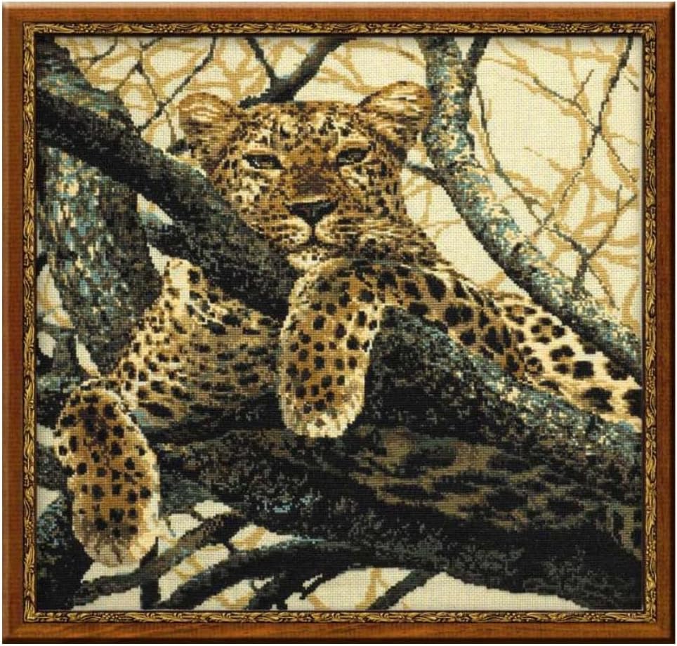RIOLIS 937 - Leopard - Counted Cross Stitch Kit 23½" x 23½" Zweigart 10 ct. Flaxen AIDA 17 Colors