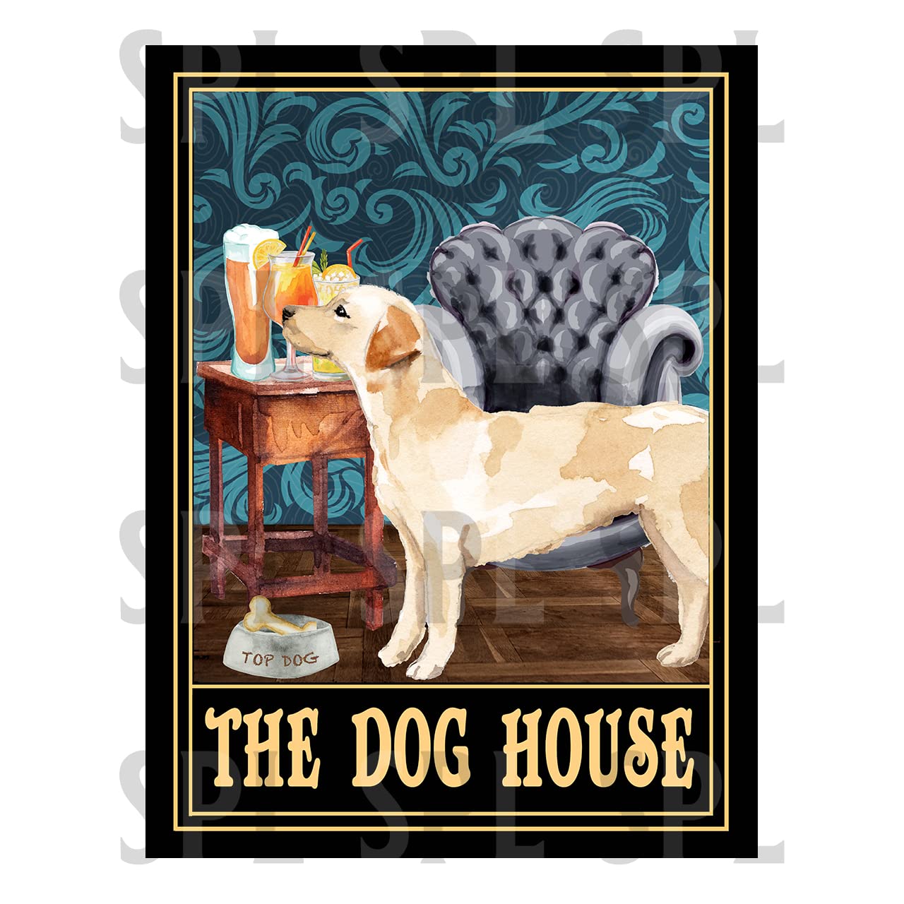 The dog house cute Labrador retro metal tin sign METAL TIN WALL PLAQUE SIGN NOVELTY GIFT DH46 (8” X 6” (200MM X 150MM), Holes)