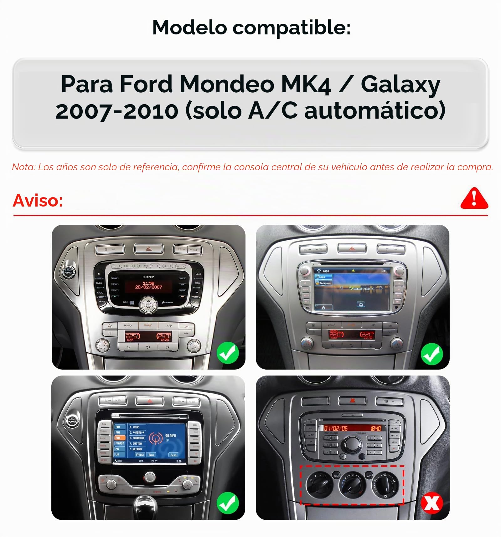 Ossuret Autoradio para Ford Mondeo MK4/Galaxy (2007-2010) (Solo Aire Acondicionado automático), 9.7 Zoll Android 13 Pantalla Táctil 2+32GB Navegación GPS con Carplay Android Auto WiFi Bluetooth USB