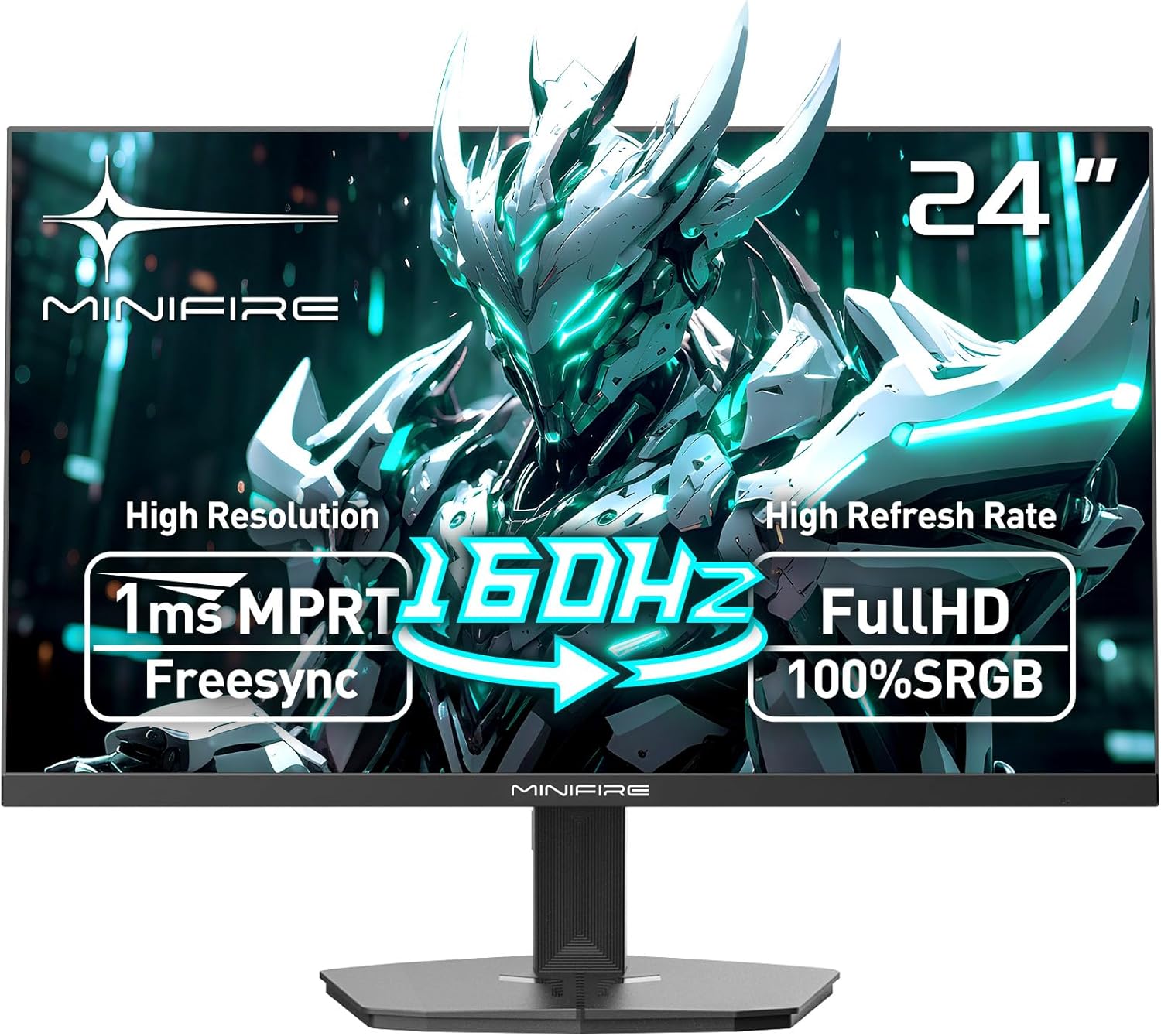 Minifire 24 Zoll 160Hz Gaming Monitor - 1ms (MPRT) mit FHD 1080p PC Monitor Gaming,Support AdaptiveSync, HDR 10, Low Blue Light, Fadenkreuz | 1 × HDMI 2.0 & DP 1.4 & 4000:1 Kontrast (MFG24F4M) – Minifire product photo