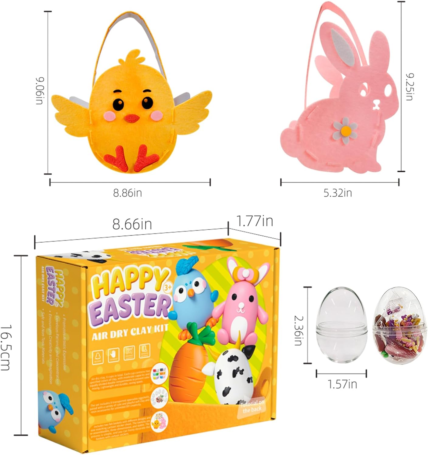 8Pack Eatser Crafts Kit - Air Dry Clay Easter Eggs Crafts for Kids,Modeling Clay DIY Kit for Kids Easter Hunt,Basket Stuffers Fillers,Party Favors and Classroom Prize Supplies,for Age 3+