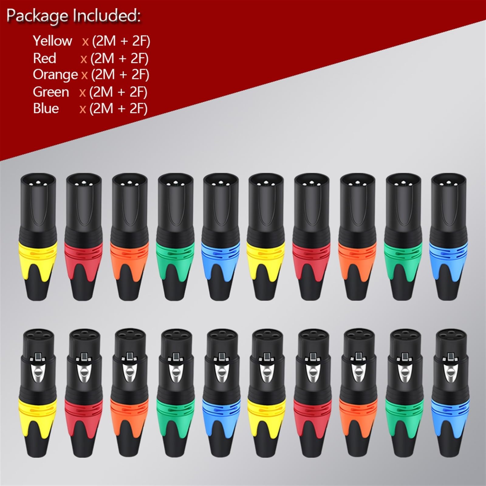 10 Sets 3-polige XLR-Buchse + Stecker, professionelle 3-polige XLR-Buchse, Mikrofonstecker (10 x M, 10 x F-Mix-B)