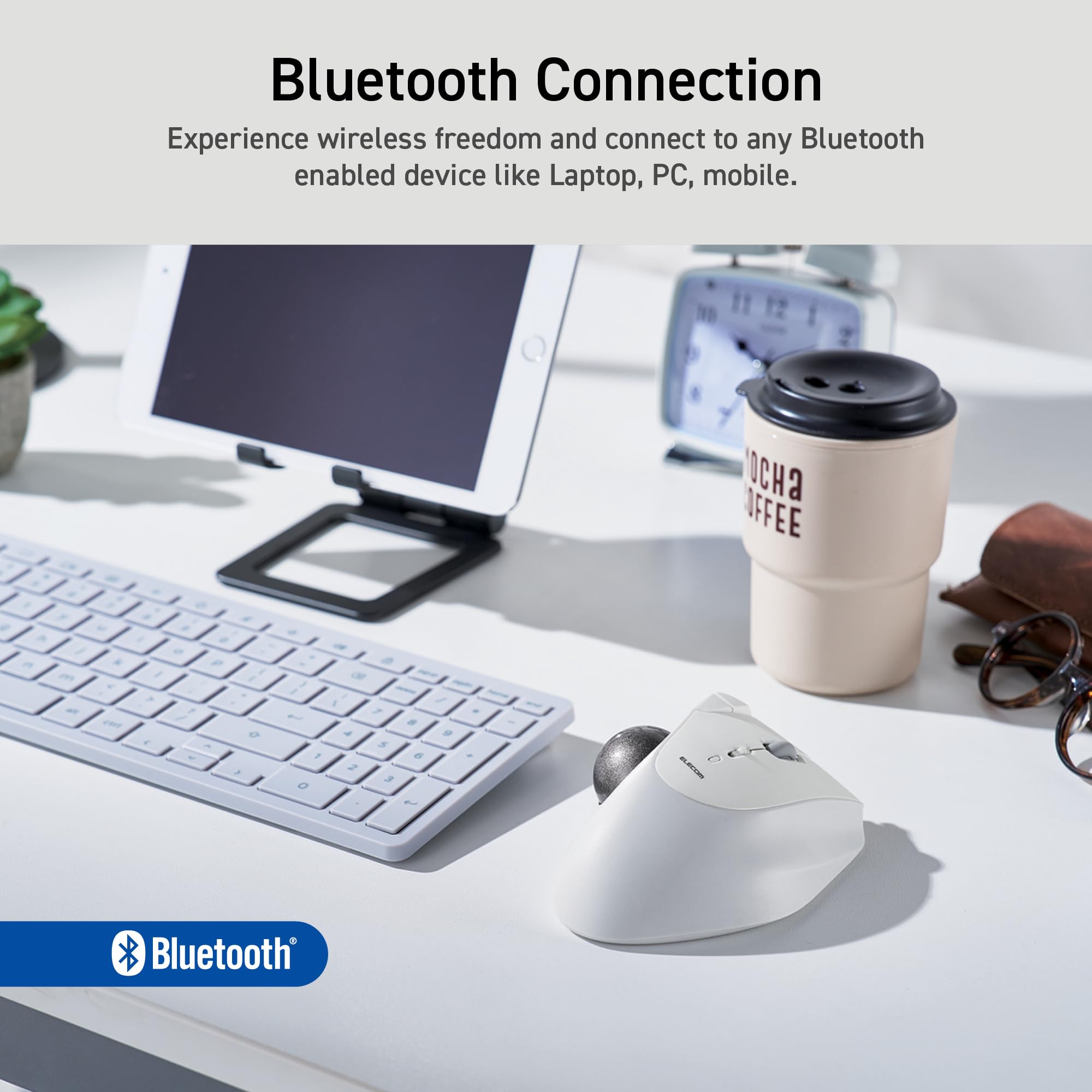 ELECOM Trackball IST Bluetooth 5.3 de diseño ergonómico y cómodo, seguimiento suave con rodamiento de bolas de rubí, bola de 36 mm, control de pulgar, compatible con Windows, PC, Mac, iPadOS y Android