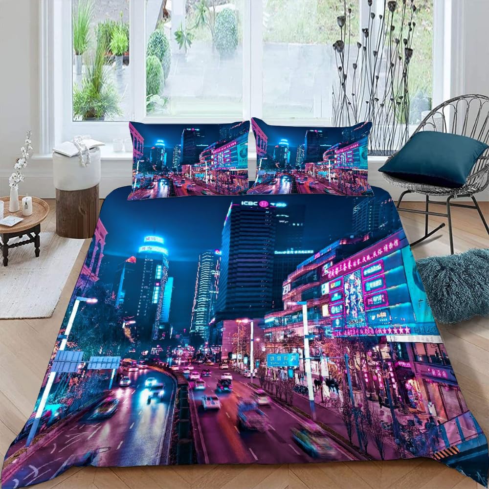 Parure de lit enfant double en microfibre avec housse de couette imprimée 3D et taies