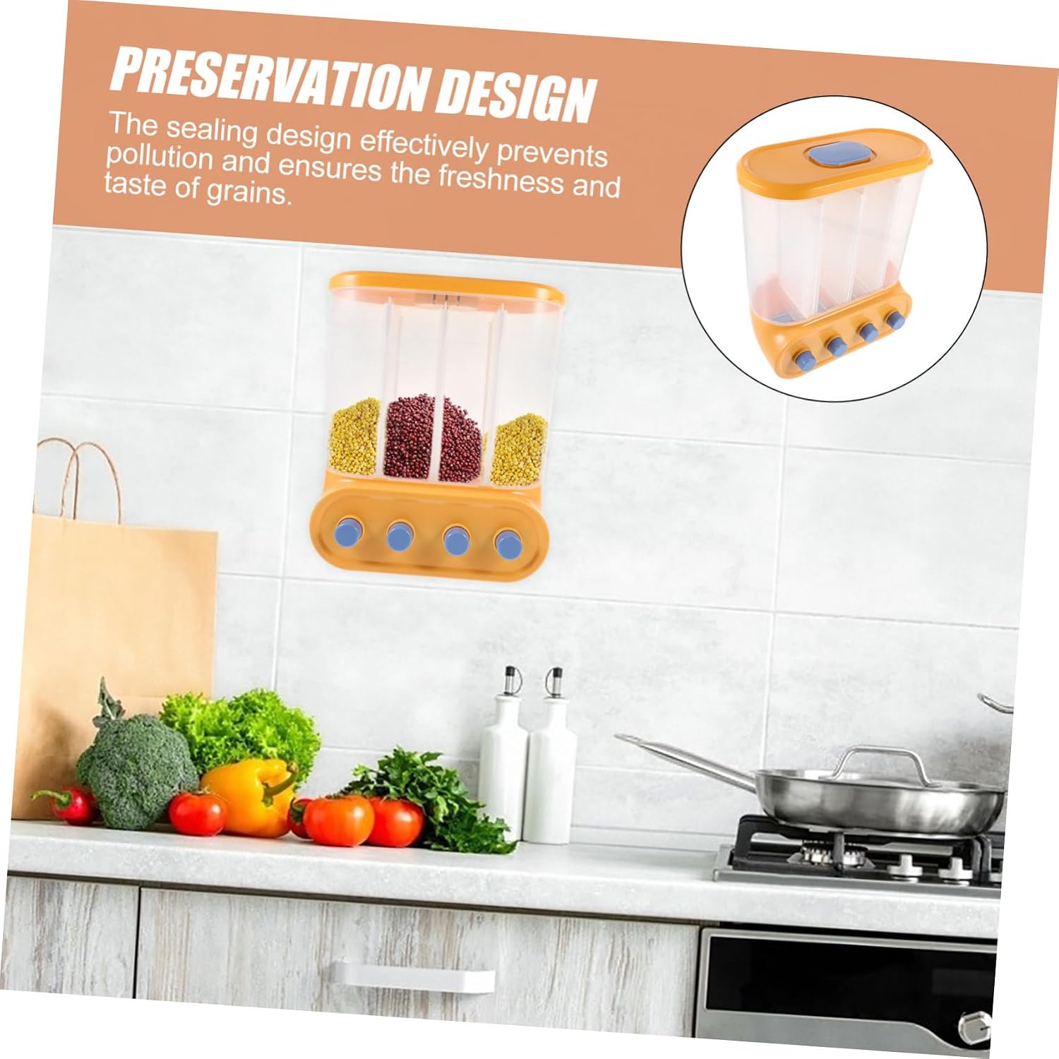 Wall Mount Grain Dispenser No Drilling Multi-use Food Storage Container for Rice Beans Cereals Transparent Design for Easy Access Freshness Preservation Kitchen Organization