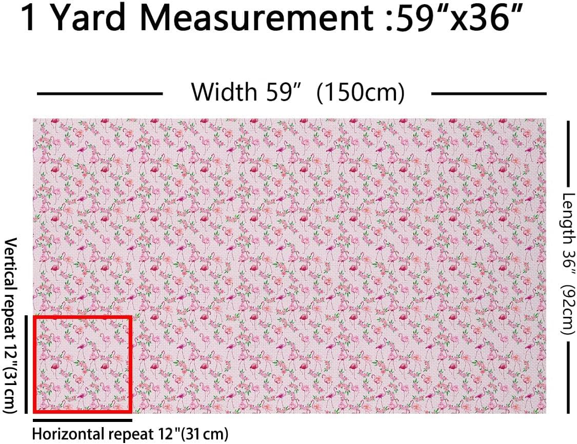 Erosebridal Tropical Flamingo Material by The Yard for Girls Kids Women, Rose Flower Upholstery Fabric, Romantic Watercolor Floral Cute Bird Animal Decorative Fabric, Pink, 5 Yards