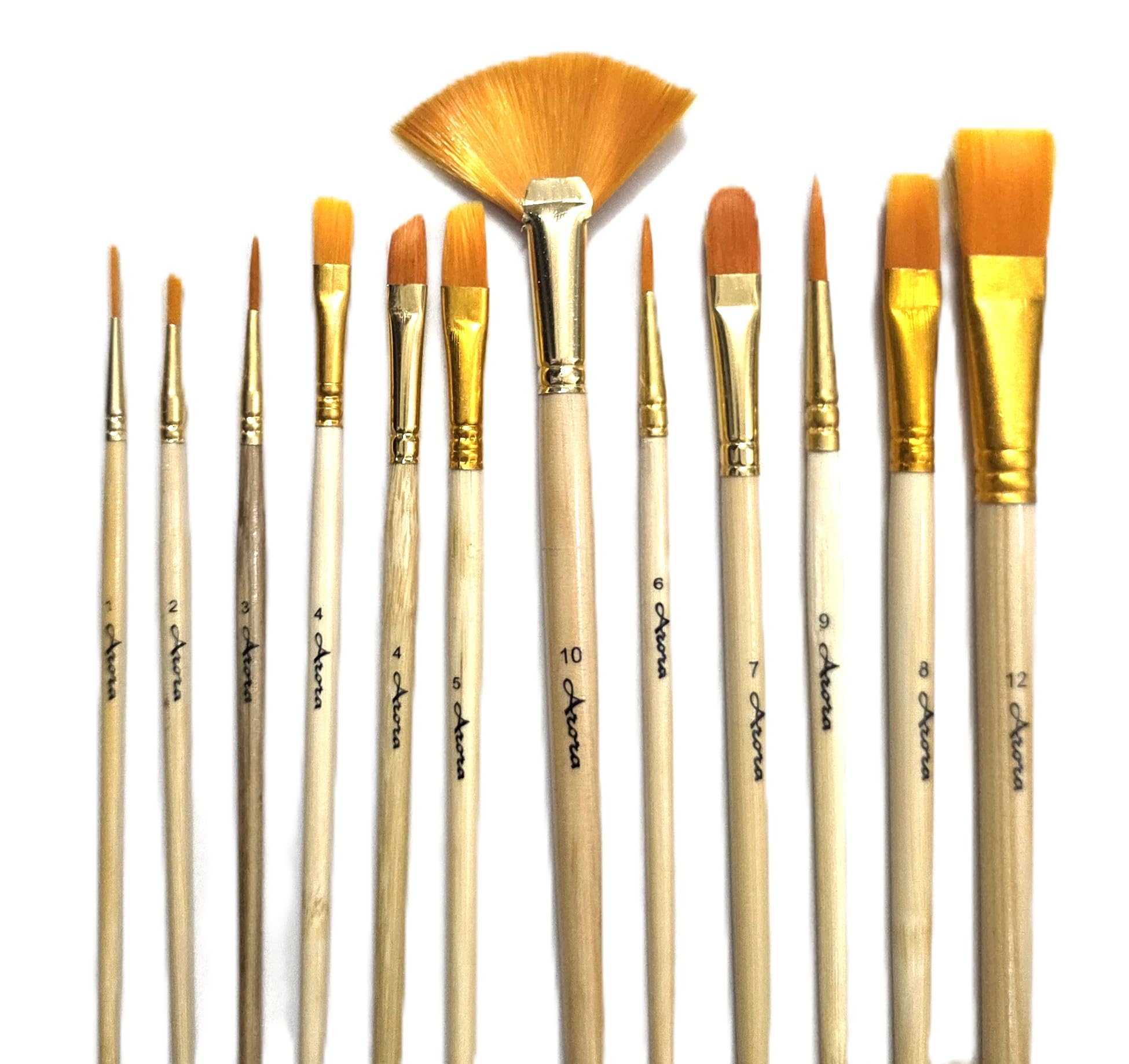 Arora 12pc Mix Variety Artist Paint Brush Set with Raw Wooden Handle - Handmade Professional Brushes for Acrylic, Watercolor & Gouache Painting-image-35