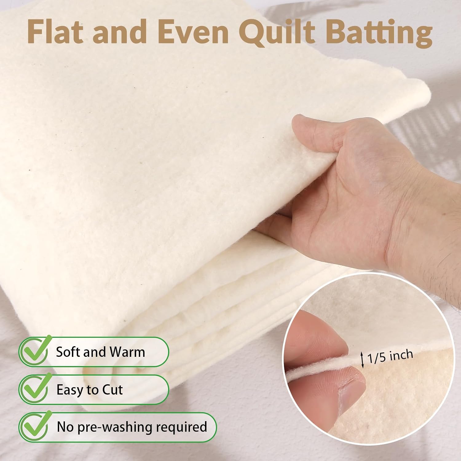 59" x 79" 100% Natural Cotton Quilt Batting, Breathable Crib Size Batting