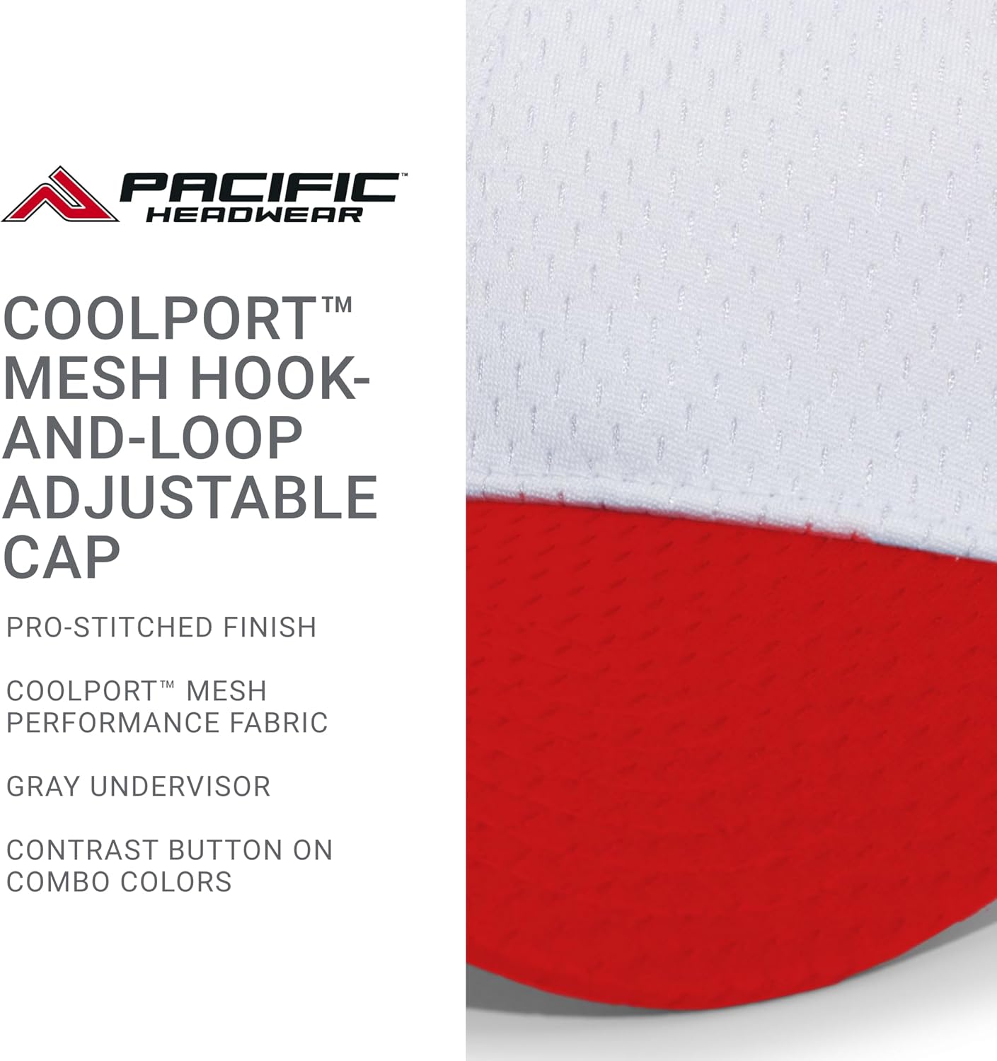Pacific Headwear Coolport™ Mesh Hook-and-Loop Adjustable Cap, White/Red, OS image 5