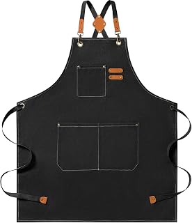 Chef Aprons for Men Women with Large Pockets Heavy Duty Cotton Canvas Cross Back Apron