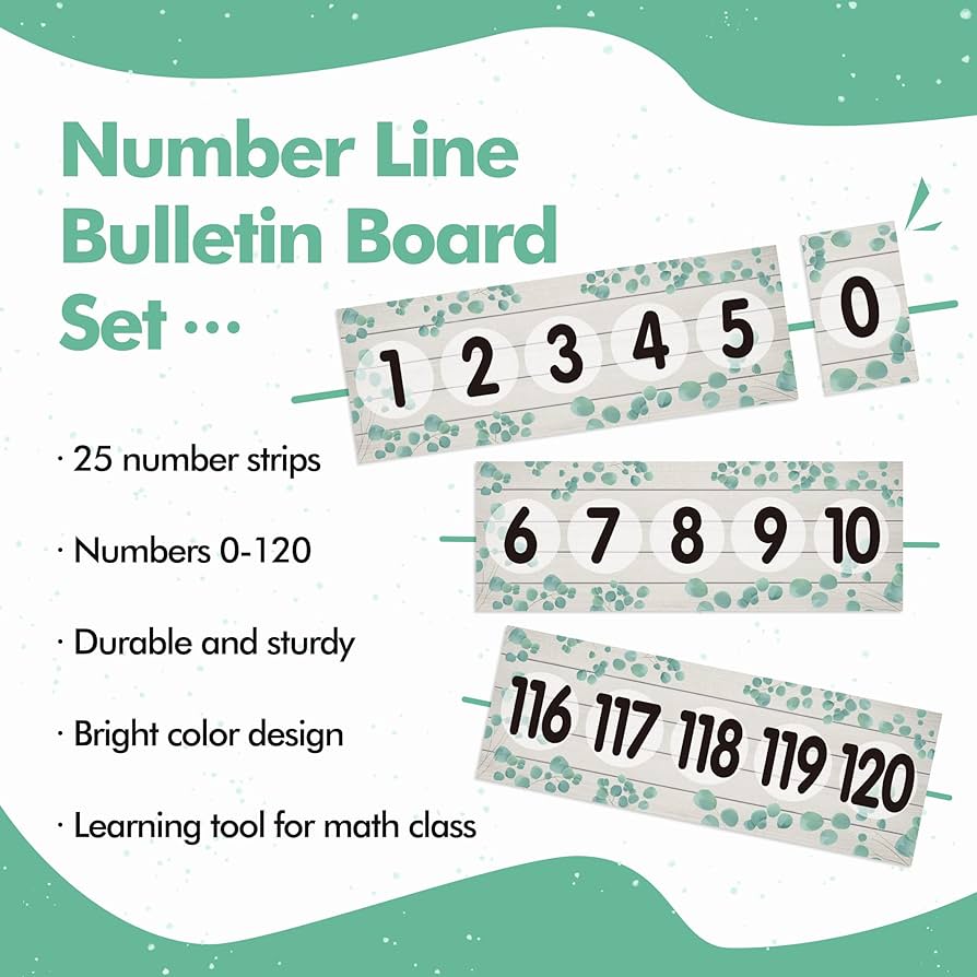 Amazon.com : 25 Laminated Number Line Boarder Strips - Eucalyptus Number Line Math Poster for Classroom Decoration : Office Products amazon-com-25-laminated-number-line-boarder-strips-eucalyptus-number-line-math-poster-for-classroom-decoration-office-products