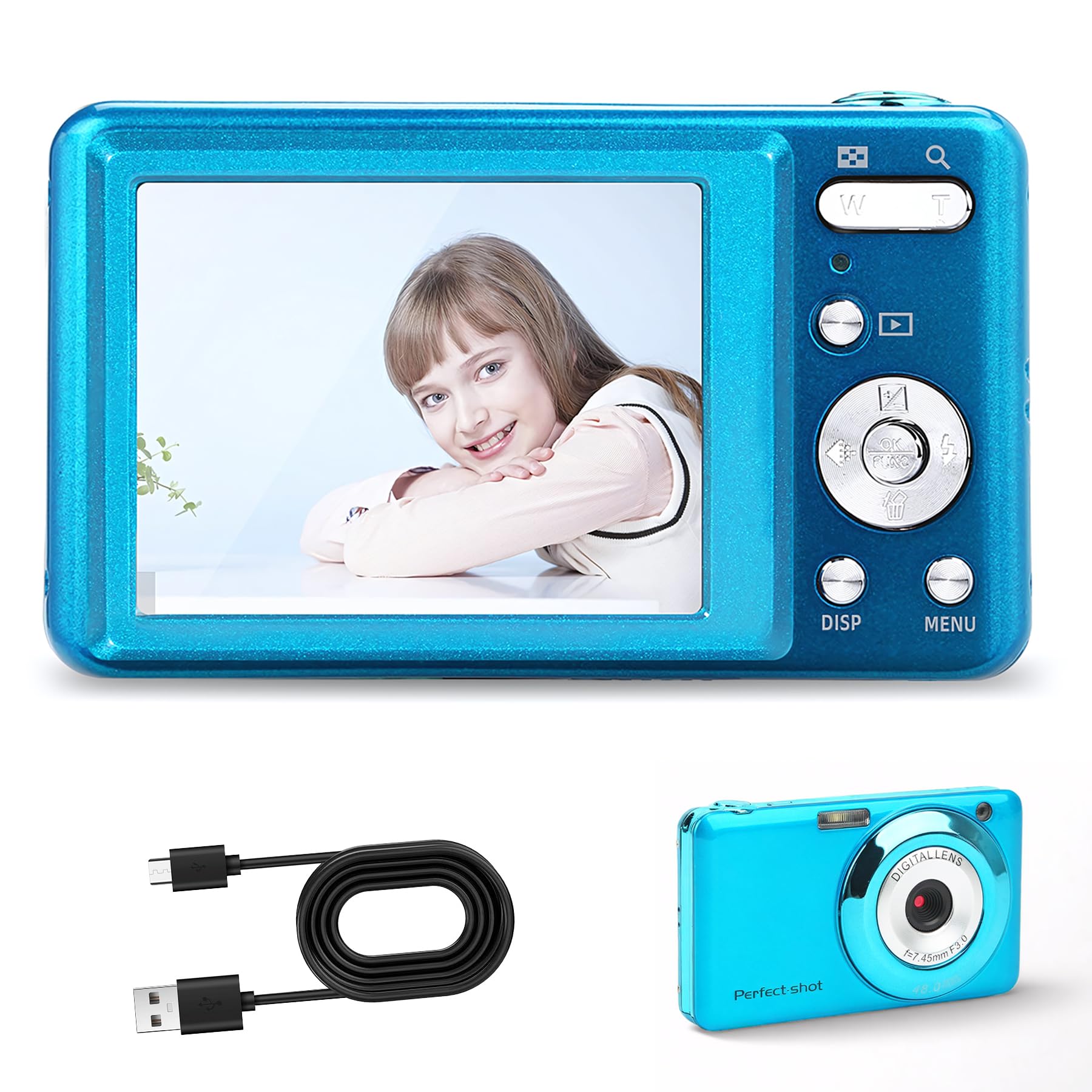 Bewinner 48MP Mini Digital Camera 8X Optical Zoom Vlogging & Video Camera with 2.7" LCD Screen Kids Selfie Camera Storage Bag for Kids Teens & Students Gifts Blue