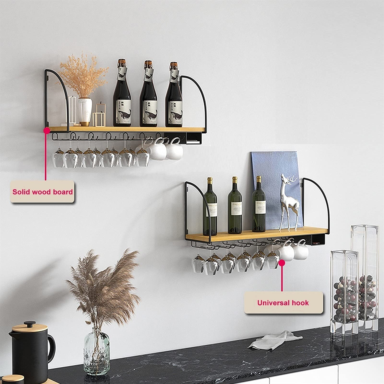 Deckenregal-Weinregale für Wandmontage aus Metall, Weinglas-Aufbewahrung, schwimmende Regale, Weinglasregal, für Präsentation, Rotwein, Weinglas, Bücher, Aufbewahrung und Dekoration (Größe: