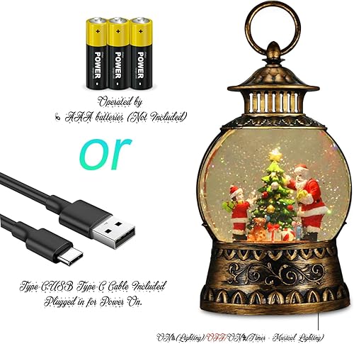 Miniatura 23 de Globo de Nieve Cardinal, Globo de Nieve Musical de Muñeco de Nieve Navideño tipo Linterna con Luces con Temporizador de 6H a Batería y Alimentado